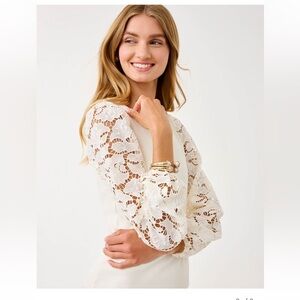 New Lilly Elegant White Women’s Top with Lace Sleeves!